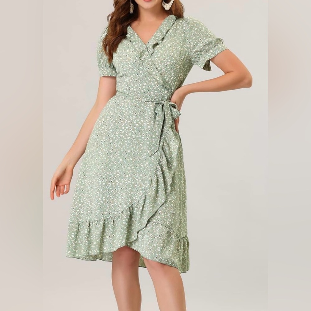 Allegra K Floral Wrap Dress